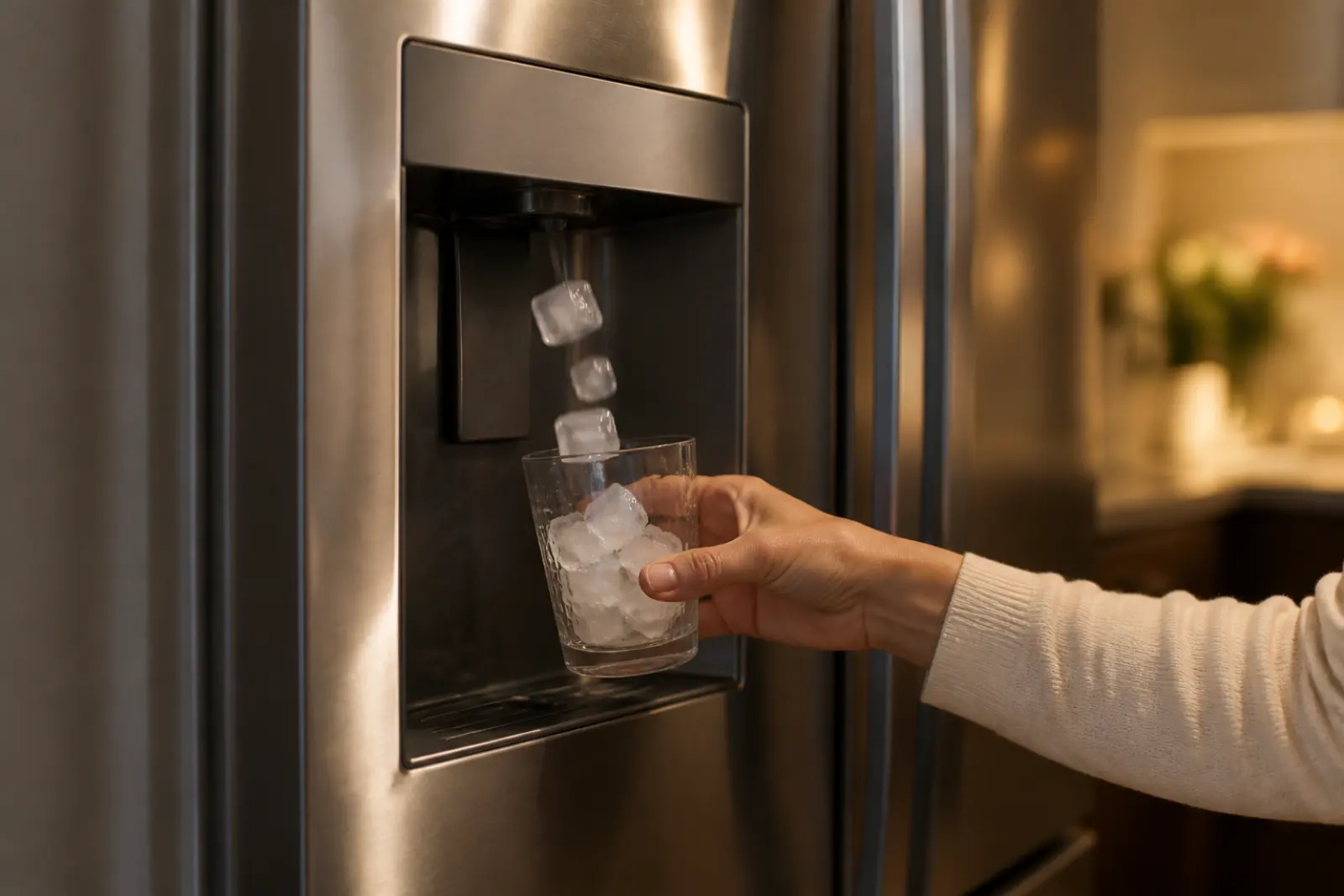 Side-by-side refrigerator ice dispenser common in Woodlea Manor homes